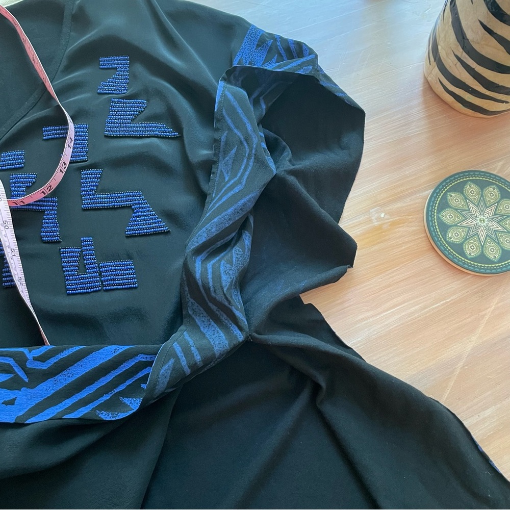 Anthropologie Black Tunic with Bright Blue Geometric Detailing - Picture 7 of 12